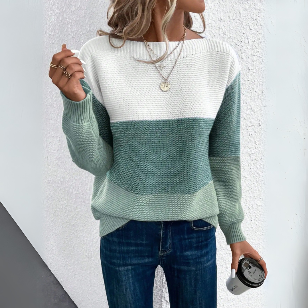 Clara™ | Stilfuld trefarvet sweater