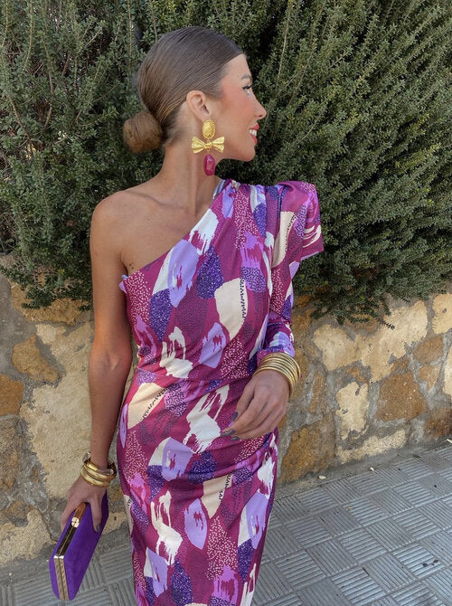 Yllana™ | Lilla Puff-En-Skulder-Midi-Kjole