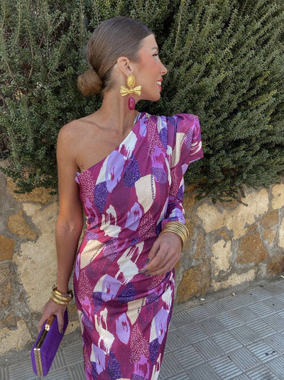 Yllana™ | Lilla Puff-En-Skulder-Midi-Kjole